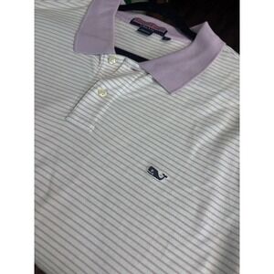 Vineyard Vines Mens XL Pima Cotton Striped Polo Shirt Lavender White Whale Logo